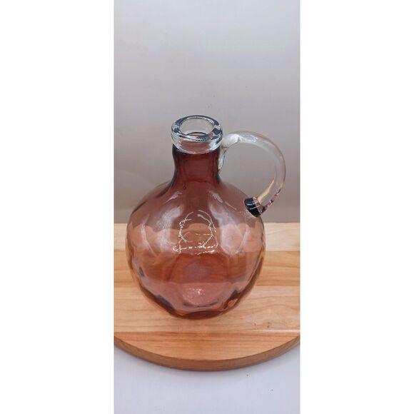 Hand Blown Amethyst Glass Round Jug Vase with Clear Applied Handle and Lip - Picture 12 of 13